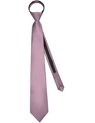 Branduce 3.15"（8cm） Mens Solid Satin Tie Pre-tied Adjustable Zipper Necktie for Business and Wedding - color: Dusty Rose