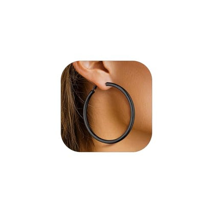 FaithHeart Silver/Black/Gold Stainless Steel Chunky Hoop Earrings for Women | Hypoallergenic Lightweight Hoop Earrings, Trendy Statement Thick Hoop, 20/30/40/50/60/70/80mm - color: Black, size: 70mm