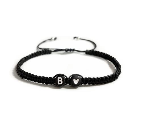 Heart Initial Bracelets 26 Letters Initial Charms Bracelet for Women Gifts A-Z Braided Bracelets Heart Link Handmade Rope Braided Adjustable Jewelry for Mom Daughter Birthday Jewelry Gift - style: B