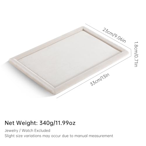 Velvet Jewelry Display Tray for Ring Earrings Necklace Bracelet Flat Tray - color: Beige, size: 12.99 × 9.06 in
