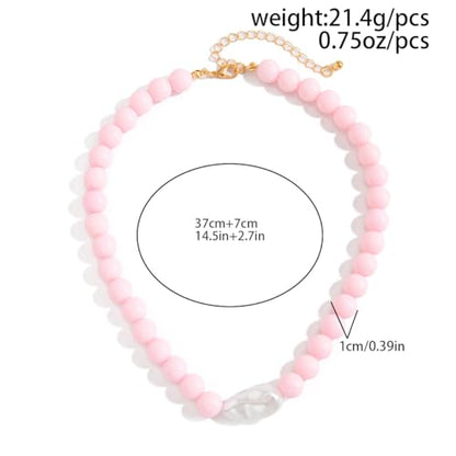 Colorful Faux Baroque Pearl Resin Beaded Choker Necklace Summer Tropical Jewelry for Women - color: Pink