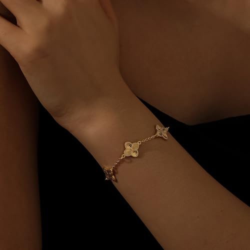 Qitian Clover Bracelet for Women 18K Gold Four Leaf Pink Lucky Link Clover Bracelets, Trendy Bracelets Set Jewelry Gifts for Women - color: E-Gold