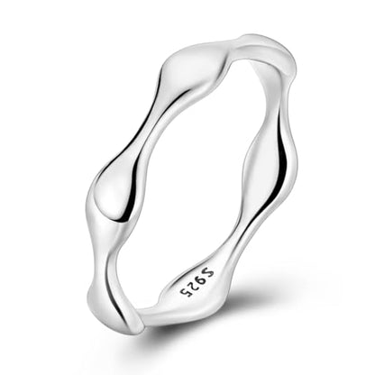 Hapour 925 Sterling Silver Ring for Women, Simple Statement Eternity Rings Modern Geometric Everyday Unique Wedding Band Stackable Rings 6-9 - color: Silver