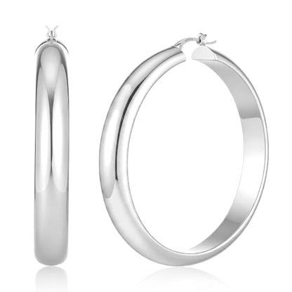 8mm Wide Gold Hoop Earrings for Women Hypoallergenic 925 Sterling Silver post Lightweight Large 14k Chunky Gold Hoop Earrings for Women 20/30/40/50/60mm - color: silver 50mm