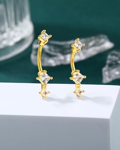 16G Rook Earrings Square Zirconium Eyebrow Rook Piercing Jewelry Stainless Steel Vertical Lip Jewelry Belly Button Ring - color: YG-8MM
