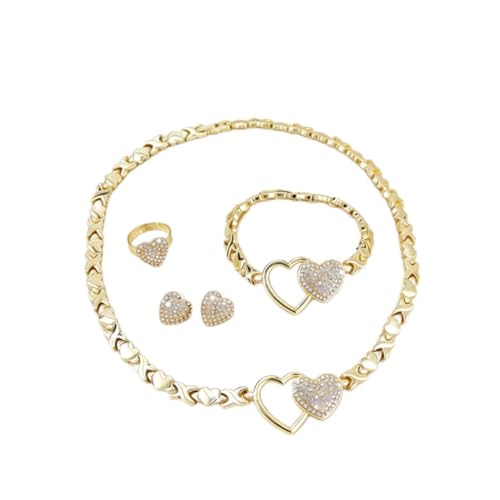 Women's Gold wedding Jewelry Set Tricolor Hugs Kisses Heart necklace set - color: 1 Heart Whith
