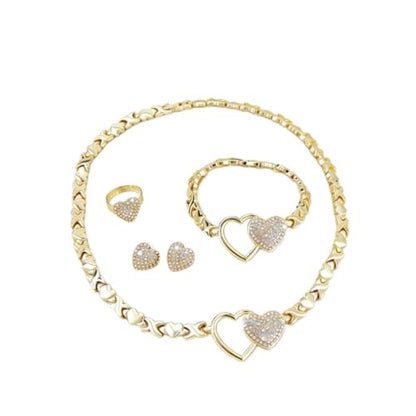 Women's Gold wedding Jewelry Set Tricolor Hugs Kisses Heart necklace set - color: 1 Heart Whith