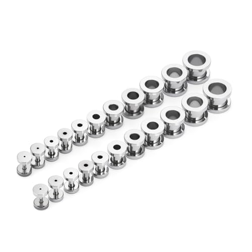 TBOSEN Precise Dimensions Stainless Steel Set Double|Single Flare Tunnel Screw Gauge Ear Expander Stretching Kit Piercing Mixed Size - color: Silver-Screw Fit, size: 1.6-10mm(14G-00G)