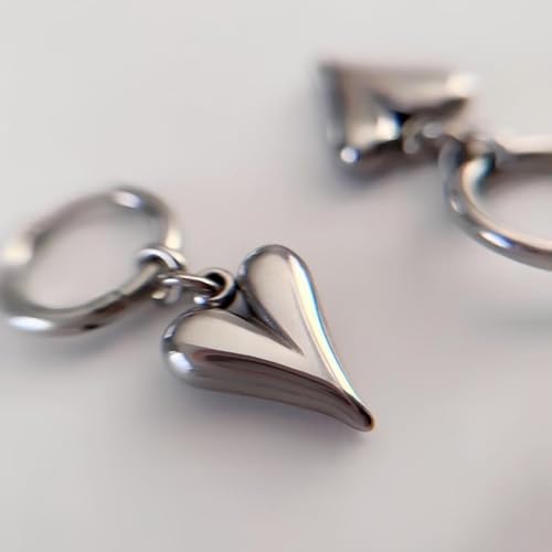 Charm Heart Huggie Hoop Earrings for Women,Lightweight 14K Gold Plated Love Heart Drop Dangle Earrings Minimalist Jewelry - color: Silver heart hoop earrings