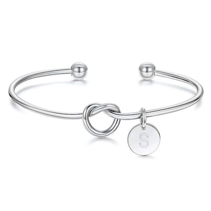 M MOOHAM Gold Initial Bracelets Gifts for Women Teen Girls - Dainty Tie the Knot Letter A-Z Initial Bracelet for Women 14K Gold Plated Cuff Bracelet Jewelry Personalized Bridesmaid Proposal Gifts - style: S - Silver