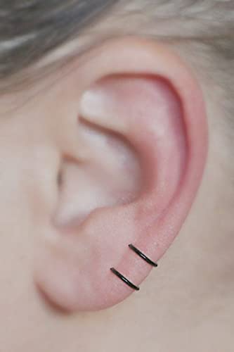 EPIRORA Silver Hoop Earrings- Cartilage Endless Small Hoop Earrings Set for Women Men, 3 Pairs of Hypoallergenic 925 Sterling Silver Tragus Earrings Nose Lip Rings - color: 3 Pairs(8/10/12mm)-Black