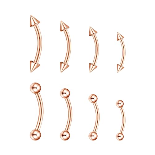 BLISI G23 Solid Titanium Eyebrow Piercing Jewelry, Gold Black Rose Gold Silver Pink Rainbow Eyebrow Rings 16G Curved Barbell,Tiny Vertical Labret Lip Jewelry Rook Piercing Jewelry for Women and Men - color: Rose Gold 1