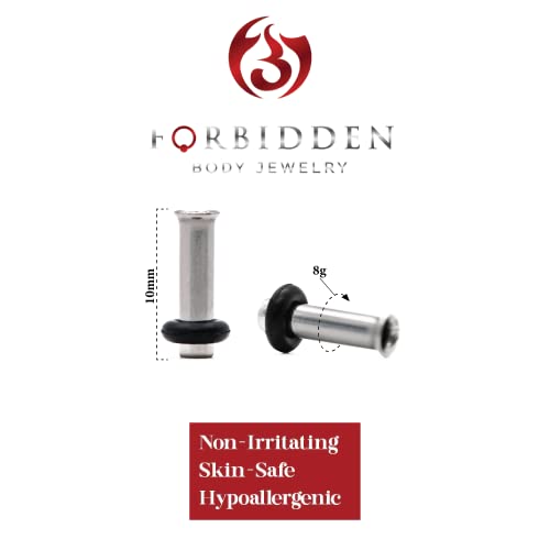 Forbidden Body Jewelry 12G-1 Inch Surgical Steel Single Flared Tunnel Plugs Plus O-Ring, Choose Pcs/Gauge - style: 2pcs: 3mm (8GA)