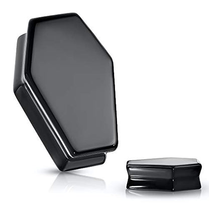 Covet Jewelry Coffin Double Flare Plugs Black Obsidian Natural Stone - style: 1/2" (12mm)