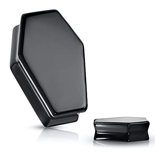 Covet Jewelry Coffin Double Flare Plugs Black Obsidian Natural Stone - style: 0GA (8mm)