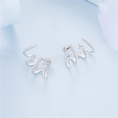 925 Sterling Silver Double Illusion Claw Trendy Stud Earrings for Women - color: White