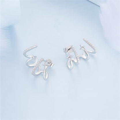 925 Sterling Silver Double Illusion Claw Trendy Stud Earrings for Women - color: White