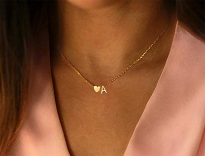Glimmerst Initial Heart Necklace 18K Gold Plated Stainless Steel Tiny Heart Letter Necklace Personalized Monogram Name Necklace for Women - style: O