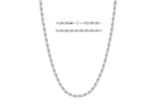 Rope Chain Necklace for Men Women, 316L Stainless Steel Twist Link Chain for Men, Gold Silver Black Tone, Hypoallergenic Waterproof Jewelry Gift for Him Her 3mm 4mm 5mm, 16/18/20/22/24/26 Inch - color: Silver-5mm, size: 24