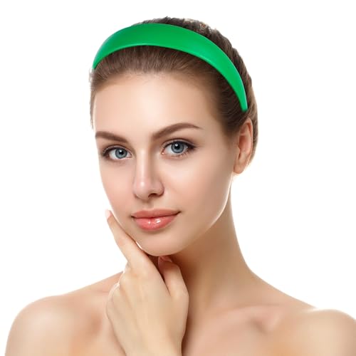 WantGor 1 Inch PU Leather Headband, Wide Padded Hairband Fashion Hair Bands | Cute Womens Headbands Holiday DIY Hair Accessories (Green) - color: Green