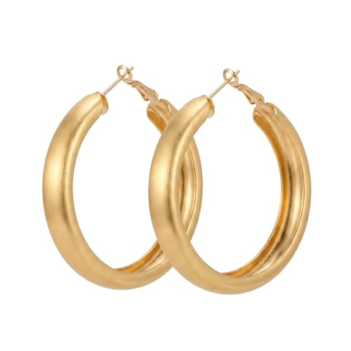 Hoop Earrings for Women, Hypoallergenic Stainless Steel Lightweight Thin Large Big Hoops Earrings Set for Women, Non Tarnish for Jewelry Gift 40MM - color: Gold Matte Chunky Hoop Earrings