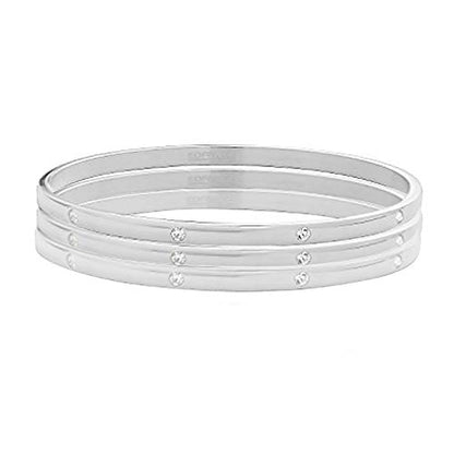 Women's Stackable Set of 3 CZ Cubic Zirconia Bangles Bracelets - color: Silver