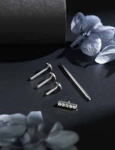 16G Astm F136 Titanium Internal Thread Flat Back Earrings Nose Studs Tragus Forward Helix Conch Cartilage Lobe Earrings Stud Medusa Labret Monroe Lip Ring Piercing Jewelry For Women Men - size: 16G--Style J