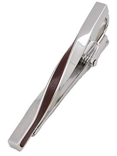 [TAVARAT] Tie Clip Tie Clips for Men Genuine Leather Silver Tie Bar Tie Pin Tps-078 - style: dark brown