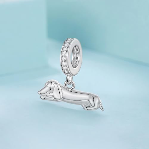 Hummingbird Charms For Bracelets 925 Sterling Silver Animal Dangle & Beads Butterfly Cat Beads Charms For Women Jewelry Gift - color: Sleeping Dachshund