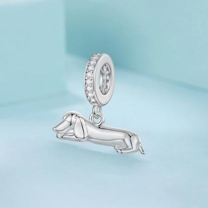 Hummingbird Charms For Bracelets 925 Sterling Silver Animal Dangle & Beads Butterfly Cat Beads Charms For Women Jewelry Gift - color: Sleeping Dachshund