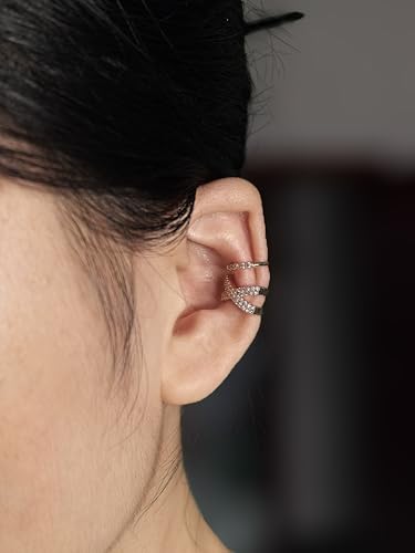 2 Pairs Ear Cuff Earrings for Women 14K Gold Plated Non Tarnish Gold Ear Cuffs Set Cute Fake Piercings Earings Rhinestones Clip On Earrings Wraps Jewelry - color: Rose Gold-1