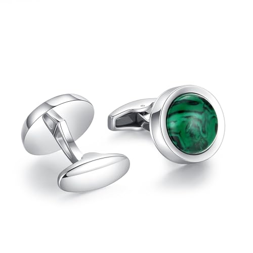 Cufflinks for Men, Stainless Steel Classic Black Pearl, Blue Carbon Fiber CuffLinks men's accessories, Great Gift for Father, Husband - style: Malachite