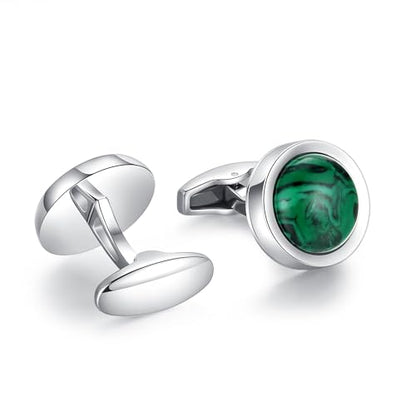 Cufflinks for Men, Stainless Steel Classic Black Pearl, Blue Carbon Fiber CuffLinks men's accessories, Great Gift for Father, Husband - style: Malachite