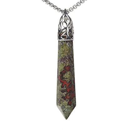 Justinstones Hexagonal Pointed Reiki Chakra Pendant Stainless Steel Chain Necklace 20 Inch Iron Gift Box - color: Dragon Blood Jasper