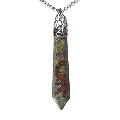 Justinstones Hexagonal Pointed Reiki Chakra Pendant Stainless Steel Chain Necklace 20 Inch Iron Gift Box - color: Dragon Blood Jasper