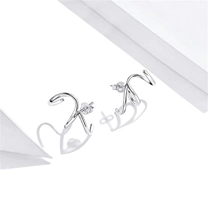 925 Sterling Silver Double Illusion Claw Trendy Stud Earrings for Women - color: Simple Line Earrings