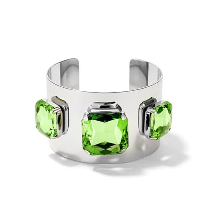 Punk Square Crystal Open Bracelet for Women Fashion Wide Cuff Bangle Bracelets Shiny Rhinestone Rectangle Charm Bangle Geometric Statement Jewelry Gifts - color: Green