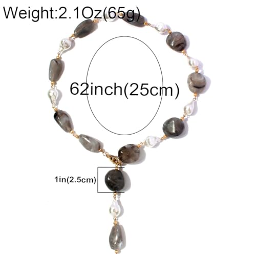Colorful Crystal Long Necklace for Women Dainty Boho Y-Shaped Color Bead Necklaces Sparkly Rhinestone Pendant Layered Gold Long Chain Choker Good Luck Trend Jewelry Gift Jewelry - color: Grey