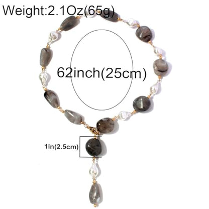 Colorful Crystal Long Necklace for Women Dainty Boho Y-Shaped Color Bead Necklaces Sparkly Rhinestone Pendant Layered Gold Long Chain Choker Good Luck Trend Jewelry Gift Jewelry - color: Grey
