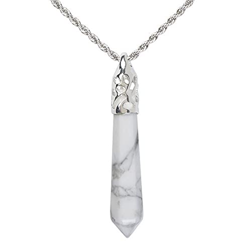 Justinstones Hexagonal Pointed Reiki Chakra Pendant Stainless Steel Chain Necklace 20 Inch Iron Gift Box - color: Howlite