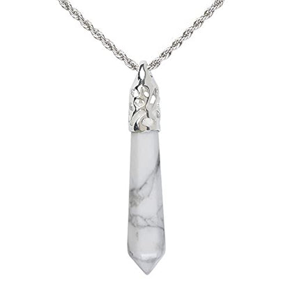 Justinstones Hexagonal Pointed Reiki Chakra Pendant Stainless Steel Chain Necklace 20 Inch Iron Gift Box - color: Howlite