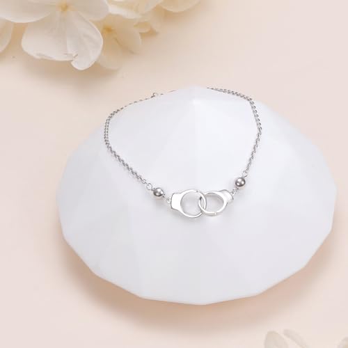 Anklet for Women S925 Sterling Silver Adjustable Foot Plus Ankle Bracelet - style: Handcuffs