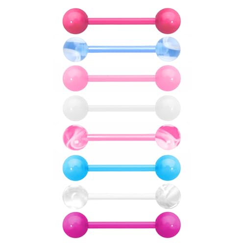 Acrylic Tongue Barbells Rings Candy Color Tongue Piercing Jewelry | 14G Plastic Nipple Ring Colorful Tongue Bars for Women Men - style: Candy