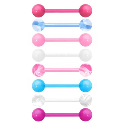 Acrylic Tongue Barbells Rings Candy Color Tongue Piercing Jewelry | 14G Plastic Nipple Ring Colorful Tongue Bars for Women Men - style: Candy