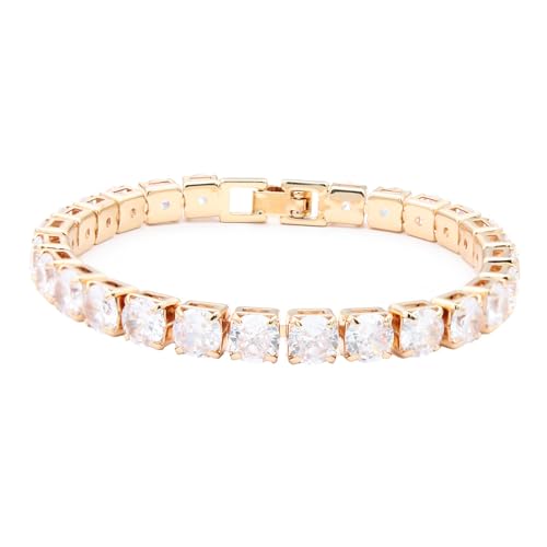 Tennis Bracelet, 6mm Black Cubic Zirconia, Gold Plated Brass, 7 Inch Length, 16.5 Grams, Multiple Colors Available - color: Gold Clear
