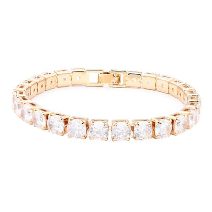 Tennis Bracelet, 6mm Black Cubic Zirconia, Gold Plated Brass, 7 Inch Length, 16.5 Grams, Multiple Colors Available - color: Gold Clear
