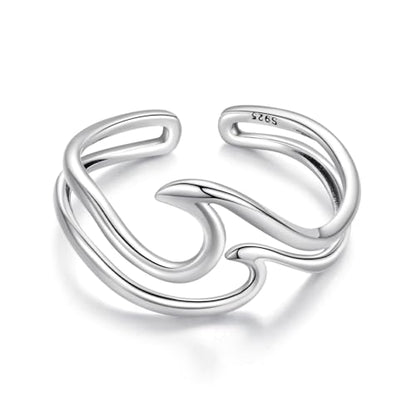 MUNDELL 925 Sterling Silver Simple Multi-layer Leaf Adjustable Ring Green Lucky Leaves Statement Ring for Women Promise Ring Fine Jewelry - color: White Silver