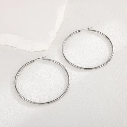 Gacimy Gold Hoop Earrings for Women 14K Real Gold Plated Hoops with 925 Sterling Silver Post - color: Silver, size: 60mm