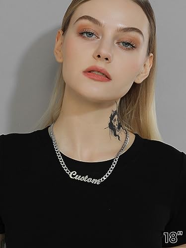 GoldChic JEWELRY Name Necklace Personalized for Men, Womens Custom Name Plate Chain, Stainless Steel Customized Old English Nameplate Choker with Curb Chains Custom, 16 inches to 30 inches - color: Cuban Chain 6 mm - Steel