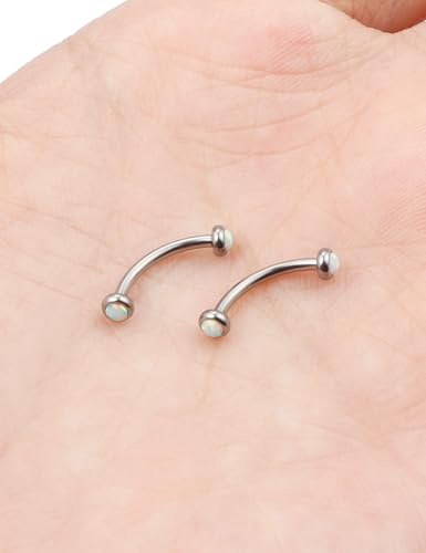 Jenxnjsjo F136 Titanium 16g 6/8/10mm Opal Eyebrow/Rook/Snug/Vertical-Labret/VCH/Snake-Eyes/Anti-Tragus/Christina/Daith/Belly-Button/Bridge/Hood/Surface Curved Barbell Piercing Jewelry for Women Men - color: White Opal, size: 10mm